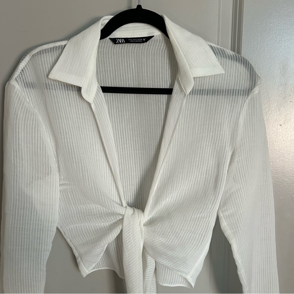 Zara translucent crop shirt